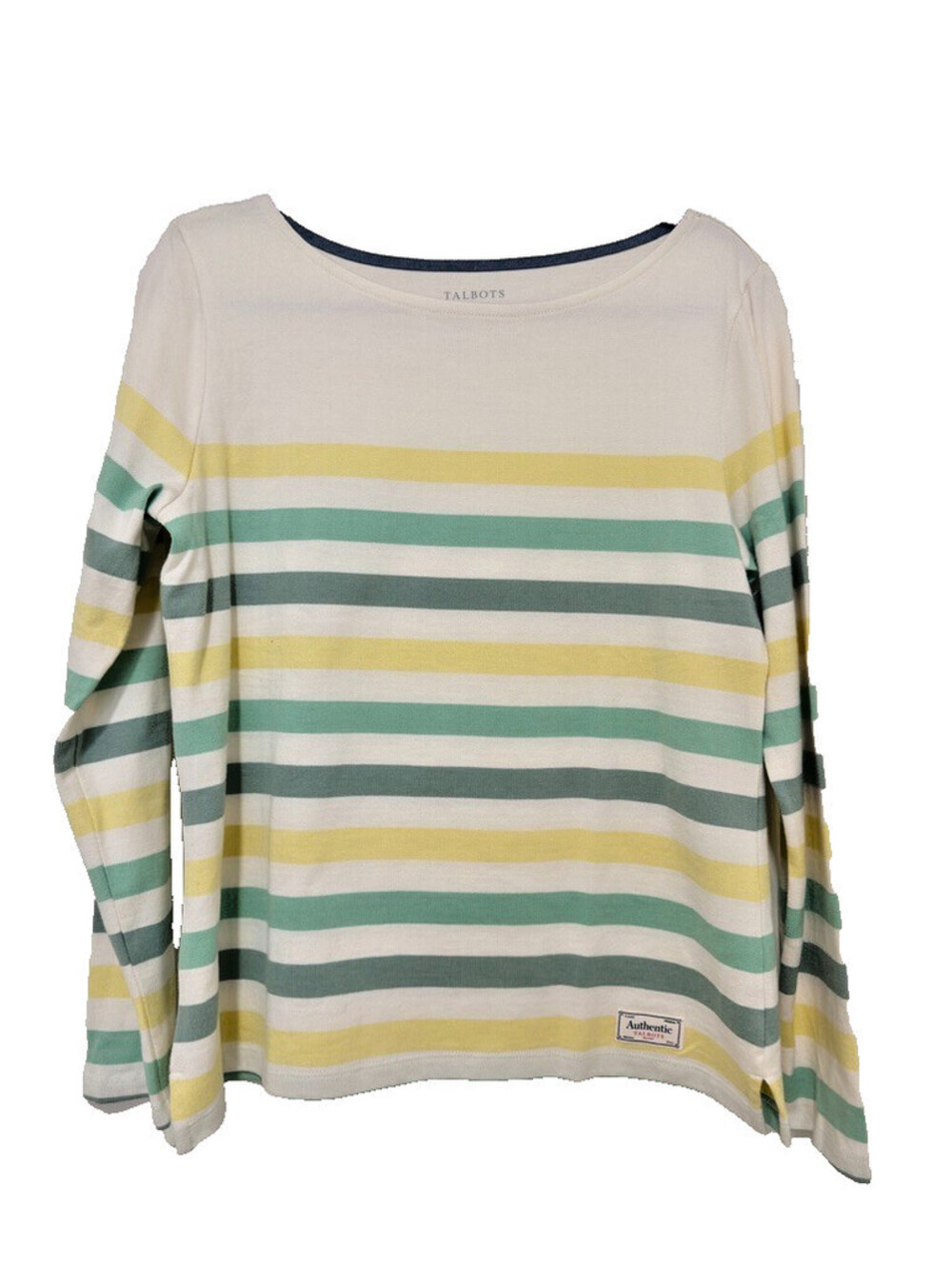 Talbots Women’s Medium 100% Cotton Striped Pullover Sweater Yellow Green